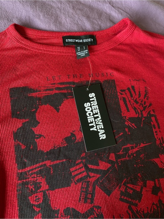 Streetwear Society Tops - Streetwear Society Black Graphic on Vibrant Red Ribbed Tee